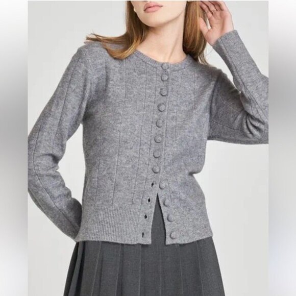 WAYF Grey Knit Button Front Cardigan Sweater XL NWT Preppy Cozy Classic - Picture 1 of 9